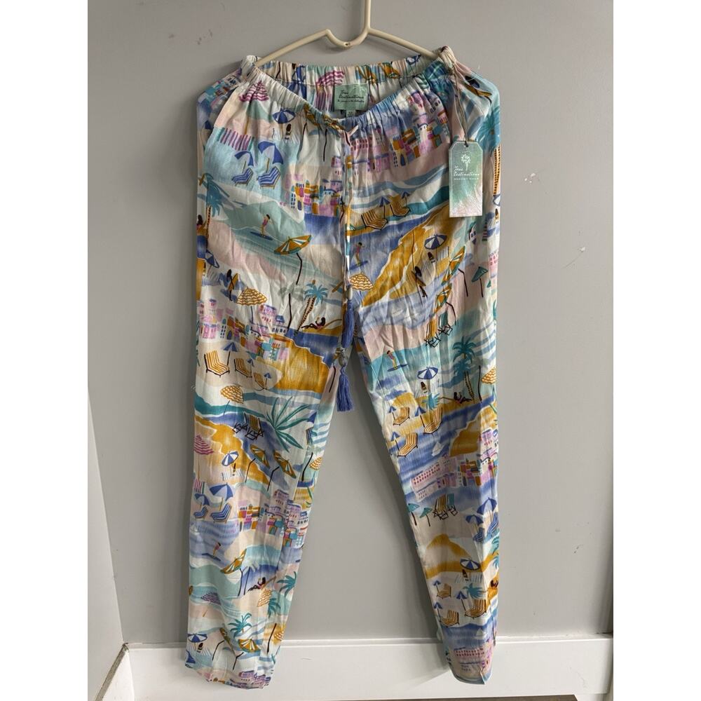 True Destinations Women's Wide Leg Pants Size XS Tropical Beach Resort Vacation